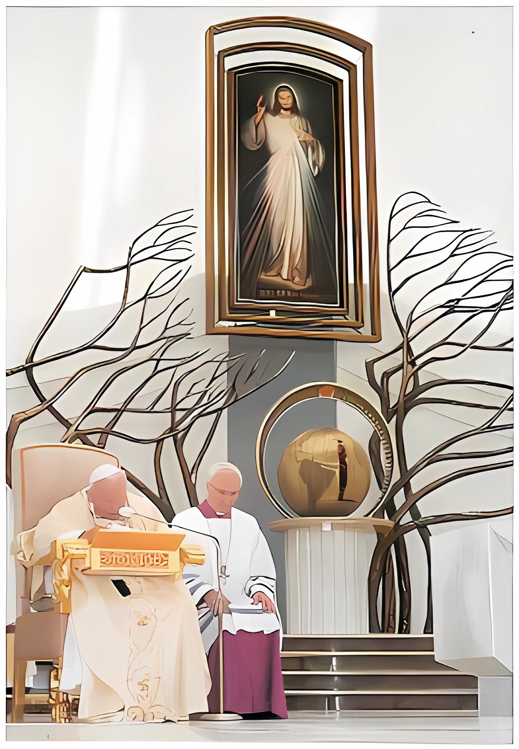 Jean-Paul II et tableau de la Divine Miséricorde