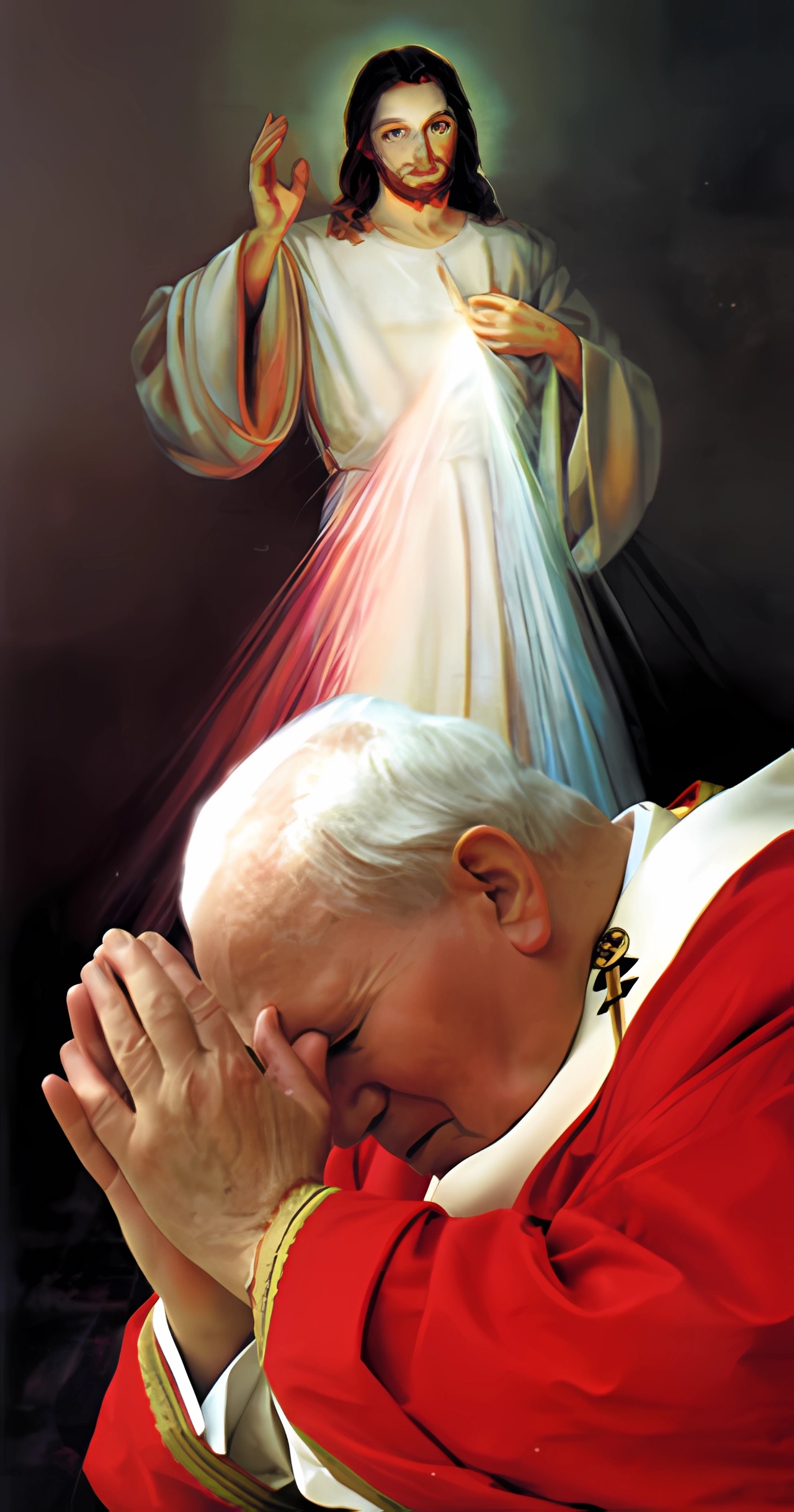 Jean-Paul II priant Jésus de la Miséricorde